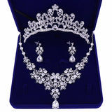 Zircon Bridal Jewelry Sets Wedding Crown Necklace Earrings Pin