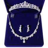 Zircon Bridal Jewelry Sets Wedding Crown Necklace Earrings Pin
