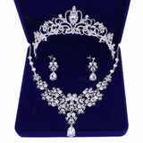 Zircon Bridal Jewelry Sets Wedding Crown Necklace Earrings Pin