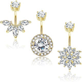 Zircon Crystal Heart Flower Dangle Belly Button Piercing