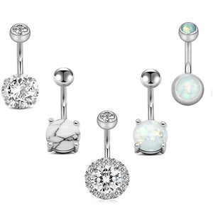 Zircon Crystal Heart Flower Dangle Belly Button Piercing