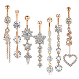 Zircon Crystal Heart Flower Dangle Belly Button Piercing