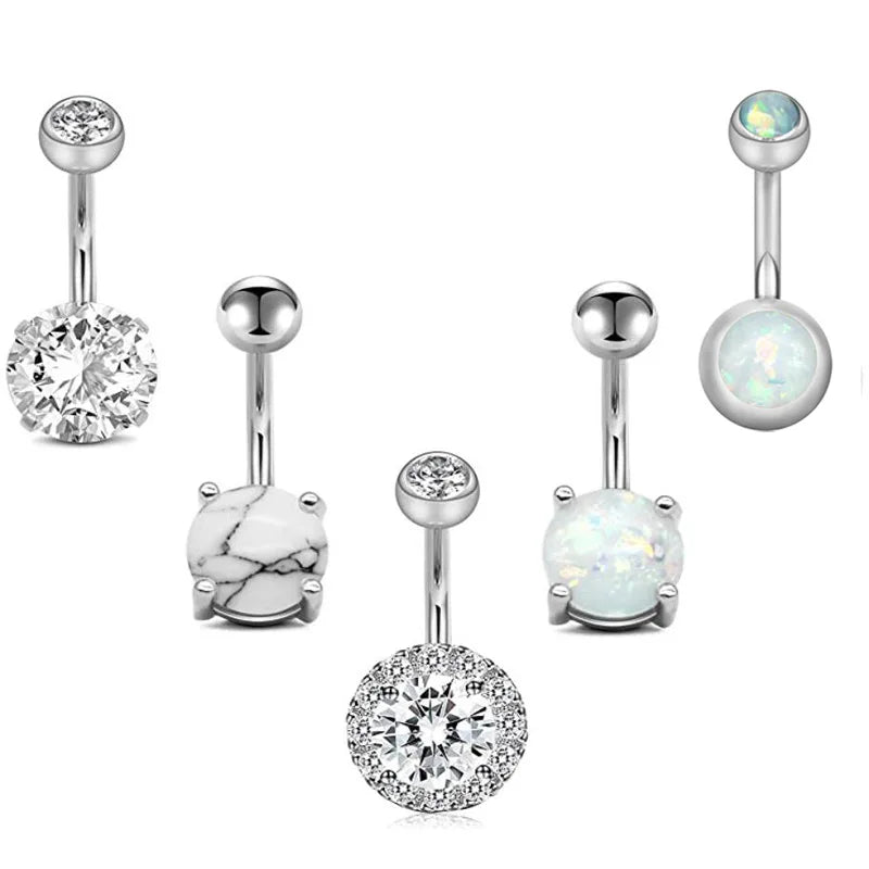Zircon Crystal Heart Flower Dangle Belly Button Piercing