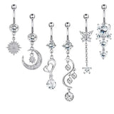 Zircon Crystal Heart Flower Dangle Belly Button Piercing