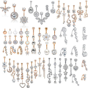 Zircon Crystal Heart Flower Dangle Belly Button Piercing