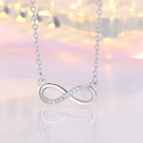 Zircon Infinity Pendant Necklace - Silver Chain Lady Party Jewelry