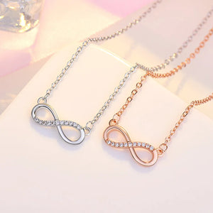 Zircon Infinity Pendant Necklace - Silver Chain Lady Party Jewelry