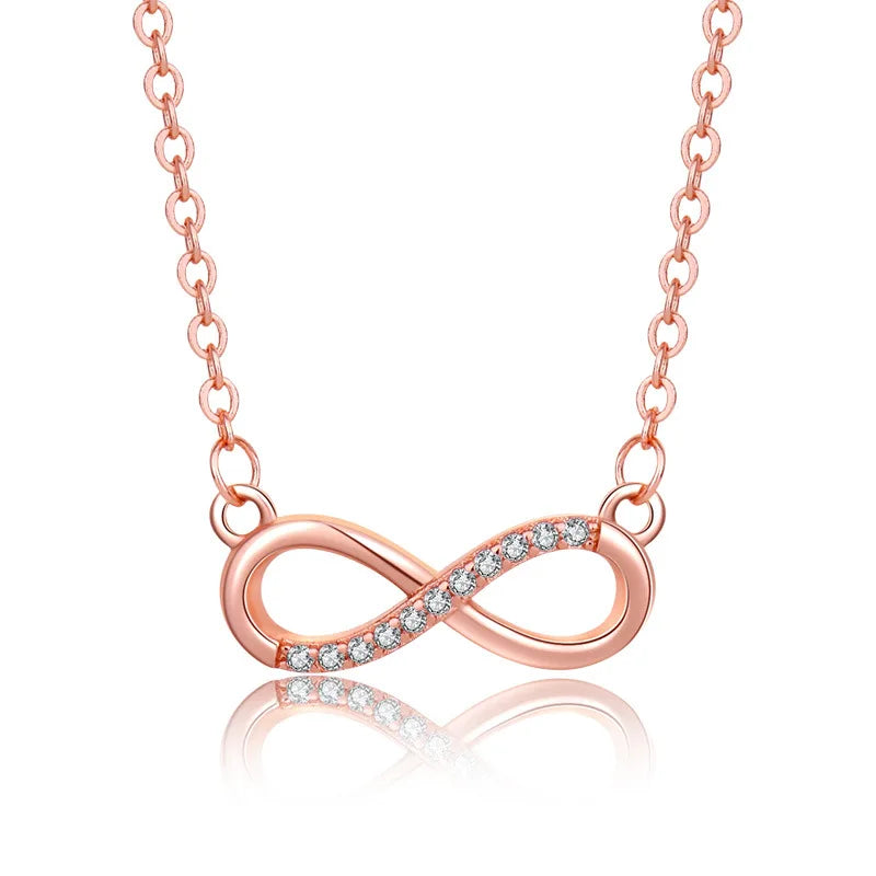 Zircon Infinity Pendant Necklace - Silver Chain Lady Party Jewelry