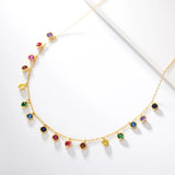 Rainbow Zircon Choker Necklace Sterling Silver Chain Clavicle Pendant