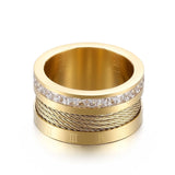 Zircon Roman Numeral Tricolor Stainless Wedding Ring