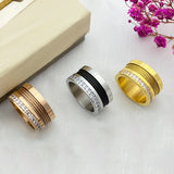Zircon Roman Numeral Tricolor Stainless Wedding Ring