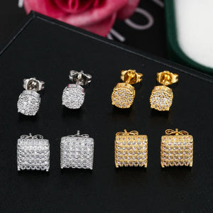 Zircon Stud Earrings Set Unisex Jewelry Crystal