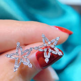 Zircon Star Stud Earrings 925 Silver Crystal Earring