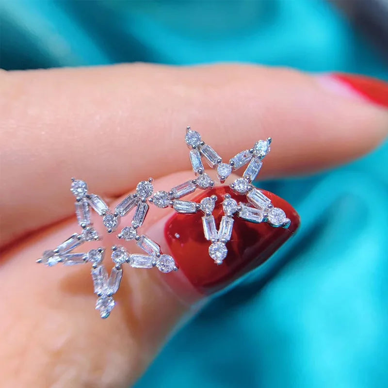 Zircon Star Stud Earrings 925 Silver Crystal Earring