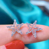 Zircon Star Stud Earrings 925 Silver Crystal Earring