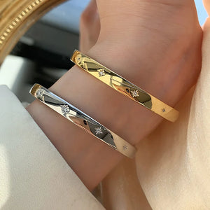 Zircon Star Wide Charm Bracelet Bangle for Women Girls