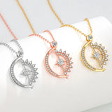 Zircon Sun Moon Heart Necklace Pendant Clavicle Chain Wedding Jewelry
