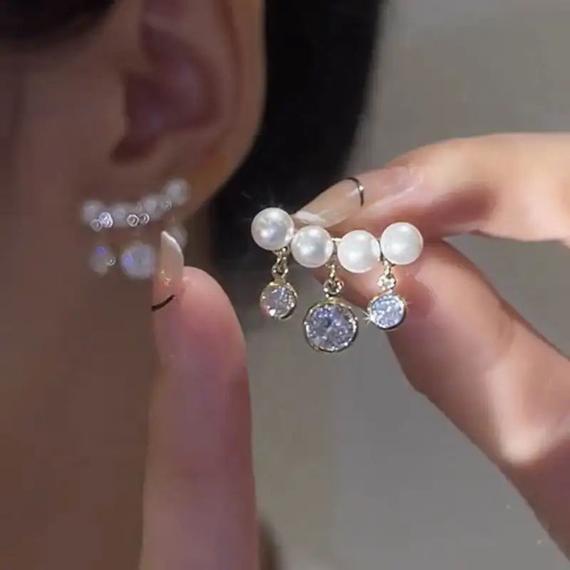 Zircon Tassel Pearl Ear Cuff Earrings Delicate Jewelry