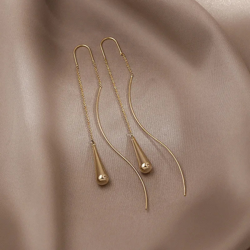 Water Drop Pendant Ear Line Metal Hoop Earrings for Women