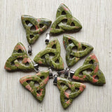 Flower Green Stone Triangle Shape Pendants for Jewelry Making 8pcs