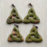 Flower Green Stone Triangle Shape Pendants for Jewelry Making 8pcs