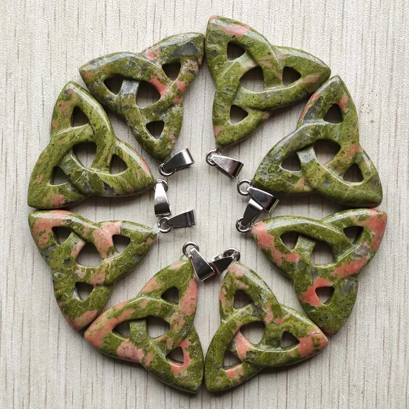 Flower Green Stone Triangle Shape Pendants for Jewelry Making 8pcs