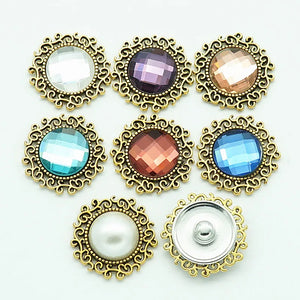 10pcs Mixed Bronze Hollow Flowers Glass 20MM Snap Buttons for Bracelet Jewelry