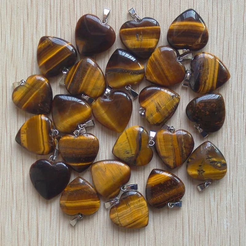 50pcs Tiger Eye Stone Heart Pendants for Jewelry Making