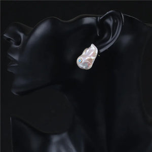 Baroque Pearl Earrings Stud with Turquoise for Women