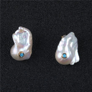 Baroque Pearl Earrings Stud with Turquoise for Women