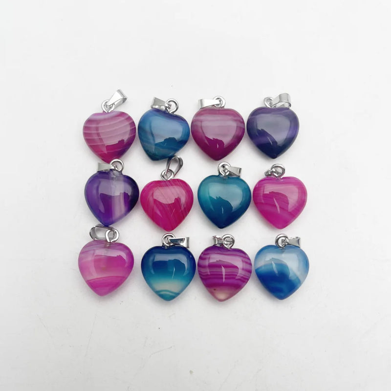 Rose stripe agate Good heart pendant Necklace 15MM 12PCS