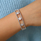 Bohemian Double Layer Bangle Bracelet with CZ Charm