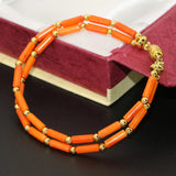 Orange Coral Tube Beads Bracelets Multilayer Bangle B2792