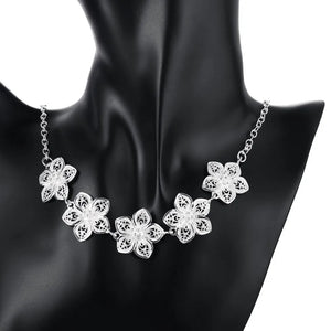 925 Silver Necklace Women Flowers Pendant Wedding