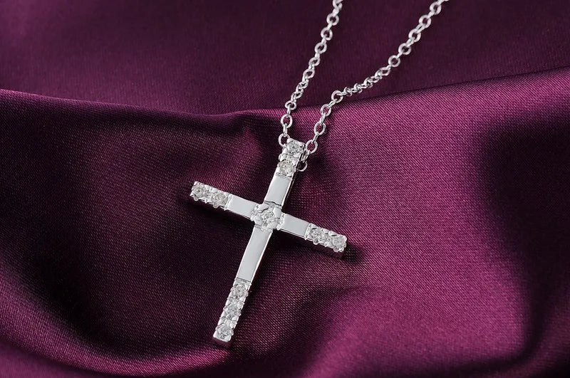 925 Silver Necklace Women Jewelry Cross Crystal Pendant Christmas Wedding
