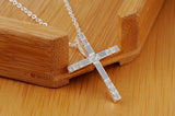 925 Silver Necklace Women Jewelry Cross Crystal Pendant Christmas Wedding