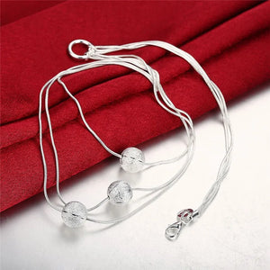 925 Silver Necklace Frosted Beads Pendant Wedding