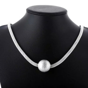 925 Silver Necklace Frosted Beads Pendant Wedding