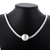 925 Silver Necklace Frosted Beads Pendant Wedding