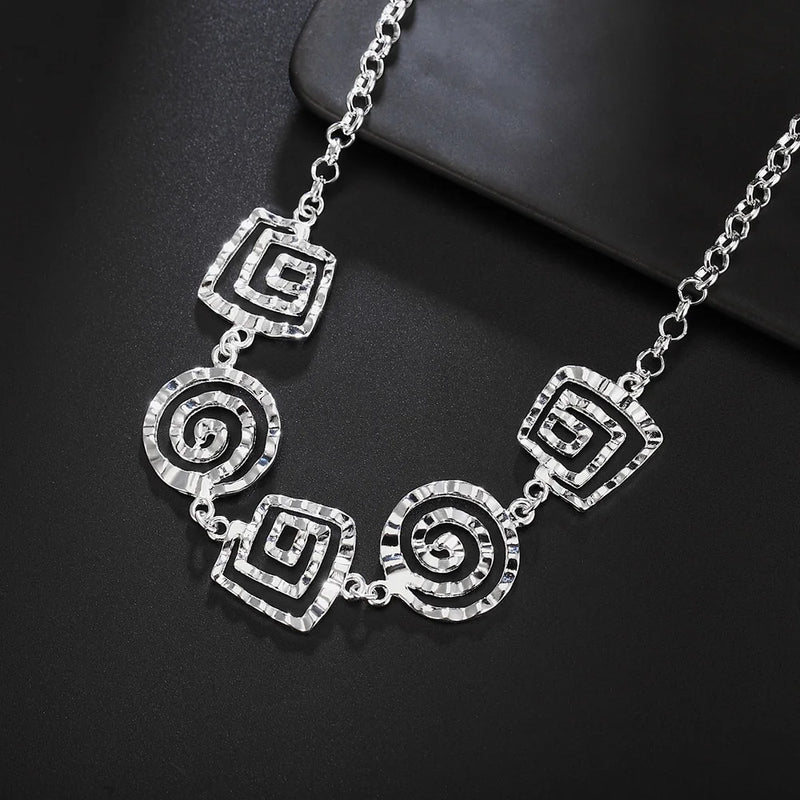 925 Silver Necklace Retro Spiral Pattern Pendant Wedding