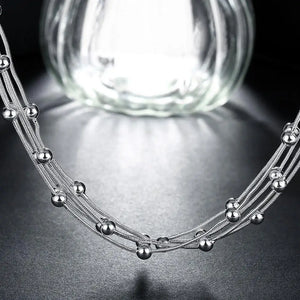 925 Silver Smooth Beads Necklace Women Jewelry Pendant