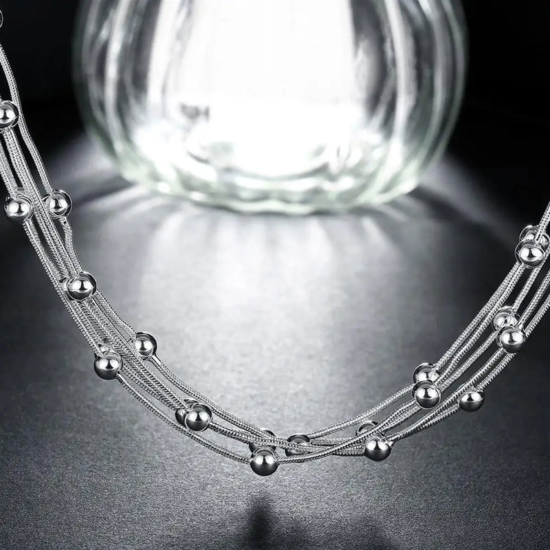 925 Silver Smooth Beads Necklace Women Jewelry Pendant