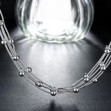 925 Silver Smooth Beads Necklace Women Jewelry Pendant