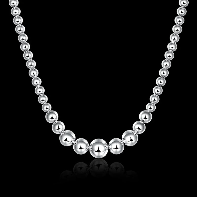 925 Silver Smooth Beads Necklace for Wedding