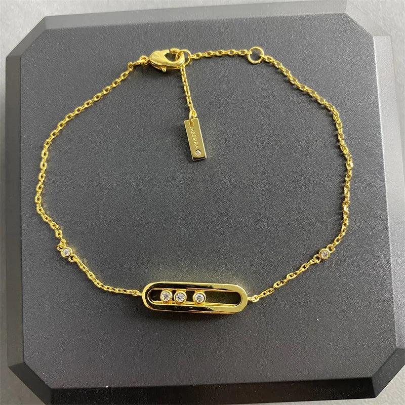 Fine 925 Sterling Silver Double Diamond Pendant Bracelet