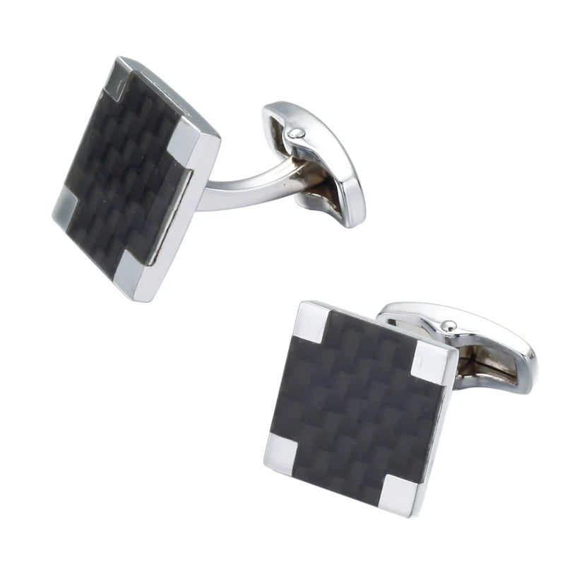 Carbon Fiber Square Cufflinks for Men's Shirts
