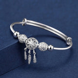Silver Carved Beads Tassel Bangle Bracelets for Women