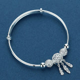 Silver Carved Beads Tassel Bangle Bracelets for Women