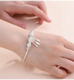Silver Carved Beads Tassel Bangle Bracelets for Women