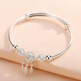 Silver Carved Beads Tassel Bangle Bracelets for Women